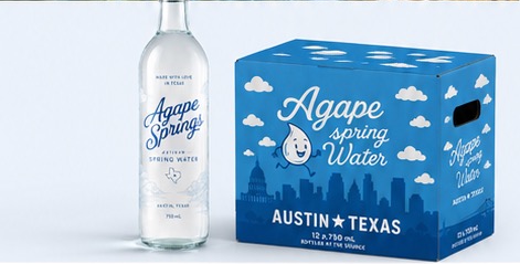 Agape Springs glass bottle and Austin Texas case
